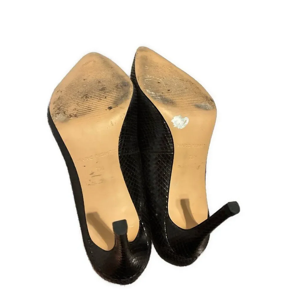 marc fisher Solid Black Darren Vegan Faux Snakeskin Pointed Toe Stilettos Pumps